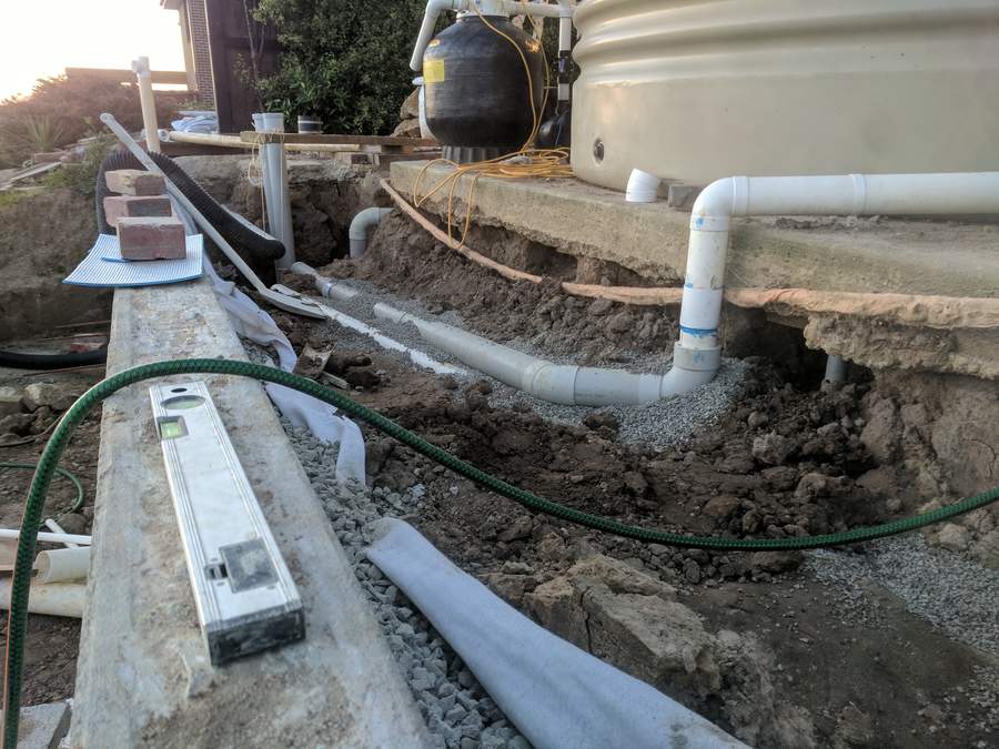 Rain tank overflow and stormwater pipes